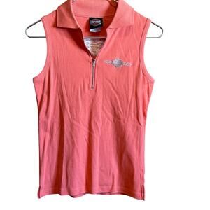 Harley Davidson Vintage Cincinnati, Ohio Sleeveless Collared 1/4 Zip Top. Size M